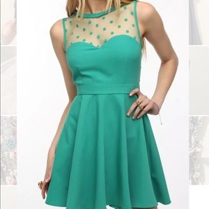 Coincidence & Chance Green Crepe Mesh Dot Dress Size S